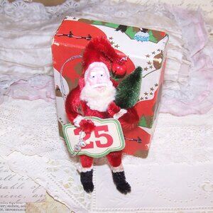 OOAK Christmas Chenille Ornament - Santa Claus Carrying Tree and Bells